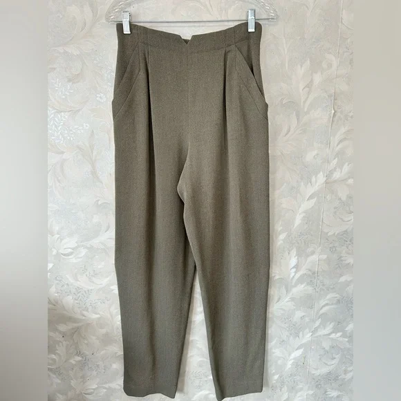 VTG Dana Buchman Brown Wool Pleated High Waist Pants Trousers Tapered Sz 8 - Picture 1 of 8